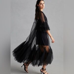 Anthropologie Black Tulle ONE SIZE Maeve Ruffle sleeve dress